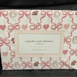 Cupcakes and Cashmere Ribbons and Hearts Sheet Set Twin -Valentines Twin Sheets